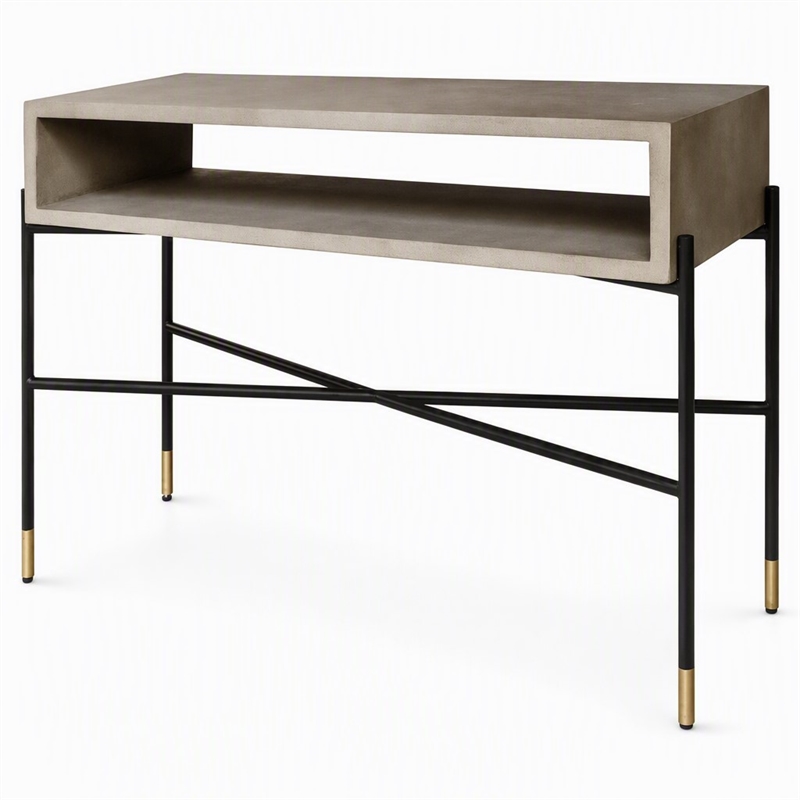 Pemberly Row Modern Concrete & Metal Console Table in Gray and Black