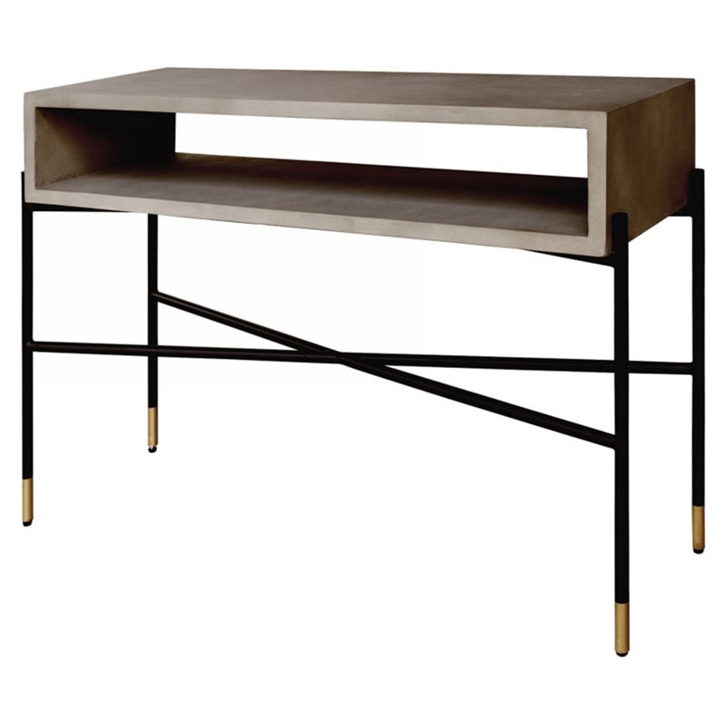 Pemberly Row Modern Concrete & Metal Console Table in Gray and Black