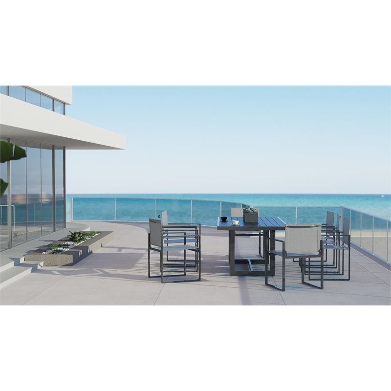 Pemberly Row Modern Aluminum & Metal Outdoor Dining Table in Charcoal