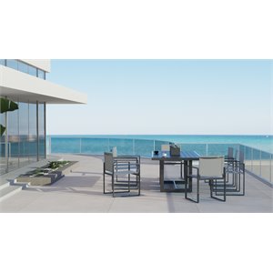 Pemberly Row Modern Aluminum & Metal Outdoor Dining Table in Charcoal