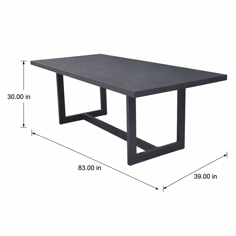 Pemberly Row Modern Aluminum & Metal Outdoor Dining Table in Charcoal