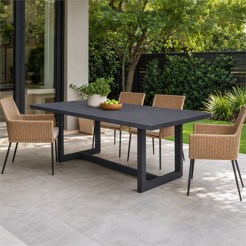 Pemberly Row Modern Aluminum & Metal Outdoor Dining Table in Charcoal