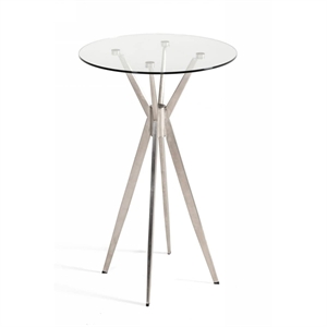 Pemberly Row Round Steel and Glass Bar Table in Silver/Clear