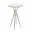 Pemberly Row Round Steel and Glass Bar Table in Silver/Clear