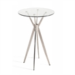 Pemberly Row Round Steel and Glass Bar Table in Silver/Clear
