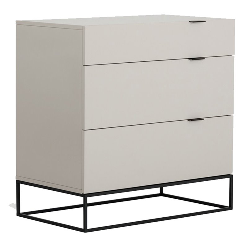 Pemberly Row Wood and Metal 3-Drawer Bedroom Dresser in Gray/Black