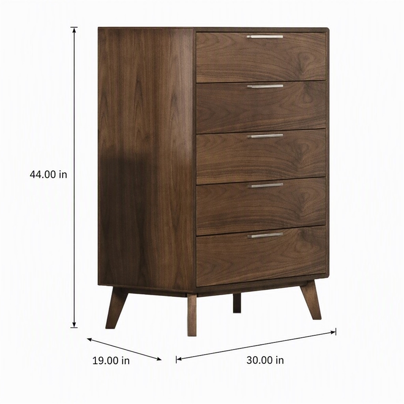 Pemberly Row Soria Modern Walnut Wood Bedroom Chest with 5 Drawers