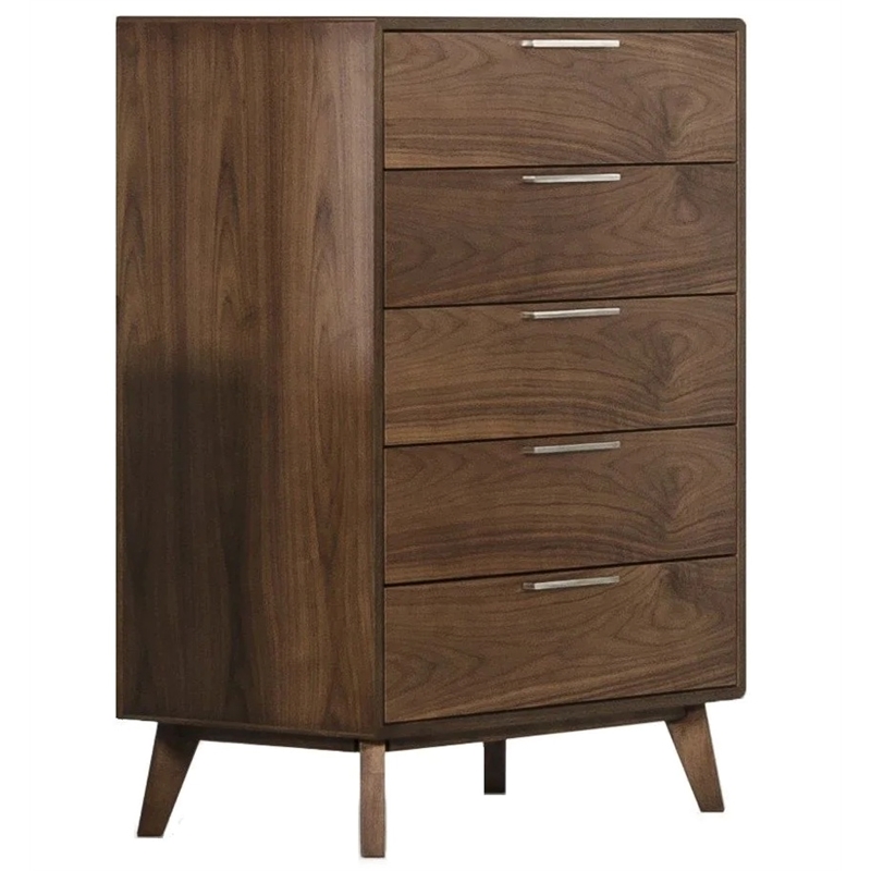 Pemberly Row Soria Modern Walnut Wood Bedroom Chest with 5 Drawers