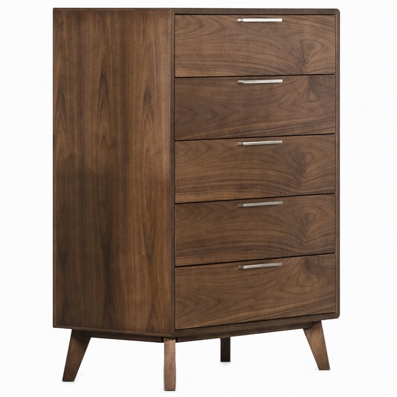 Pemberly Row Soria Modern Walnut Wood Bedroom Chest with 5 Drawers