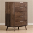 Pemberly Row Soria Modern Walnut Wood Bedroom Chest with 5 Drawers