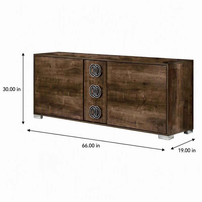 Pemberly Row 3-Drawer Modern Wood Dresser with Chrome Handles in Brown