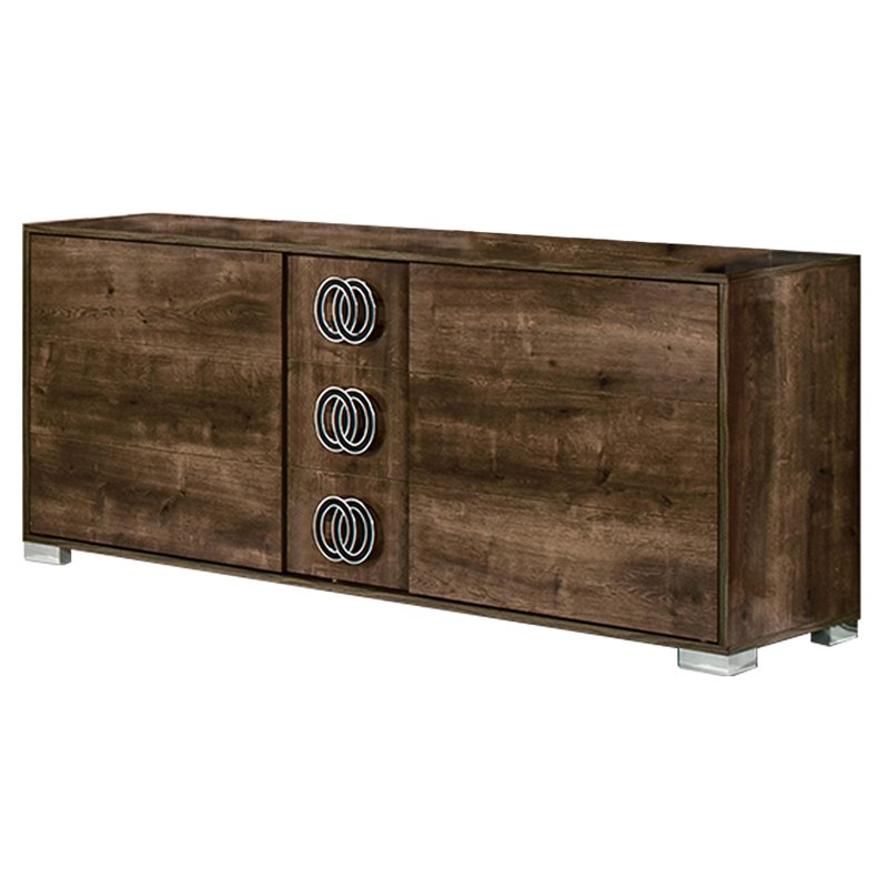 Pemberly Row 3-Drawer Modern Wood Dresser with Chrome Handles in Brown