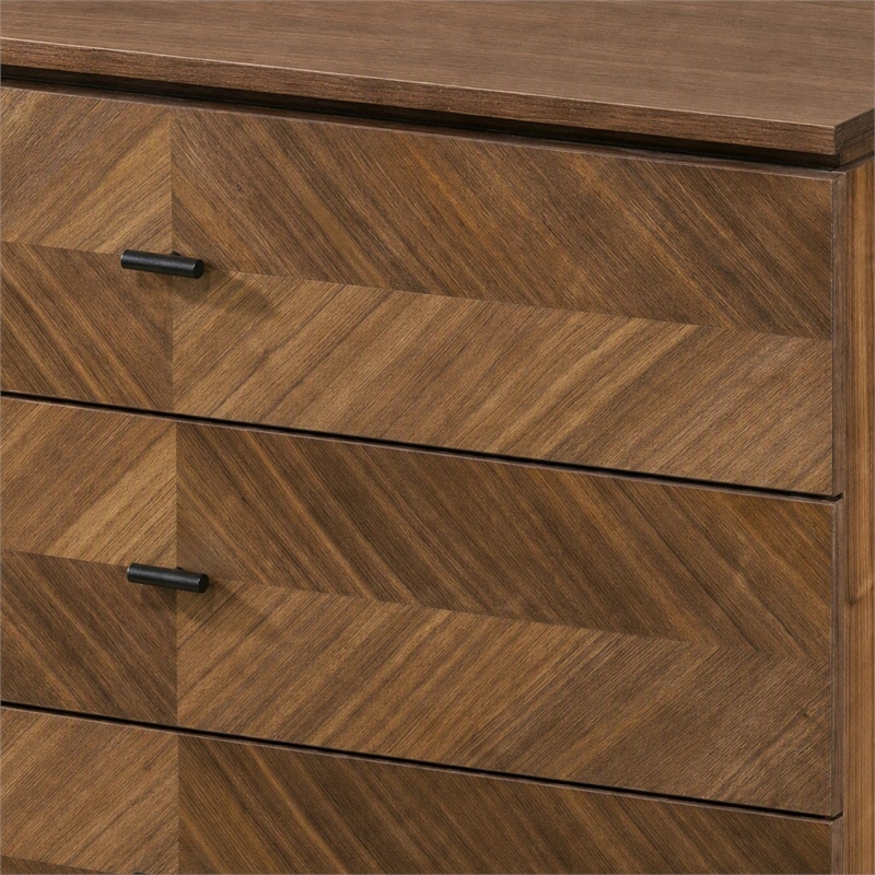 Pemberly Row Veneer Wood Bedroom Chest with 5 Drawers in Walnut/Black