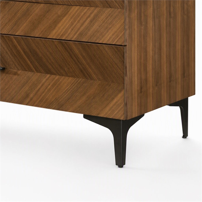 Pemberly Row Veneer Wood Bedroom Chest with 5 Drawers in Walnut/Black