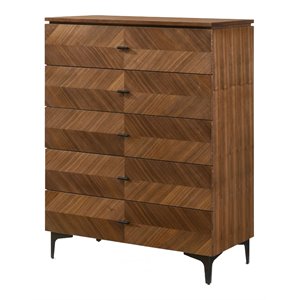 Pemberly Row Veneer Wood Bedroom Chest with 5 Drawers in Walnut/Black
