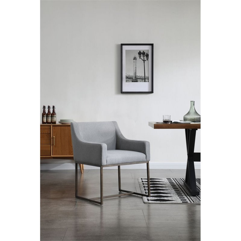 Pemberly Row Modern Fabric Dining Chair with Brass Legs in Gray