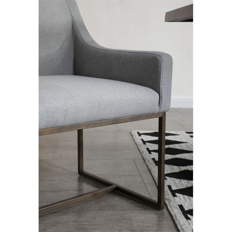 Pemberly Row Modern Fabric Dining Chair with Brass Legs in Gray