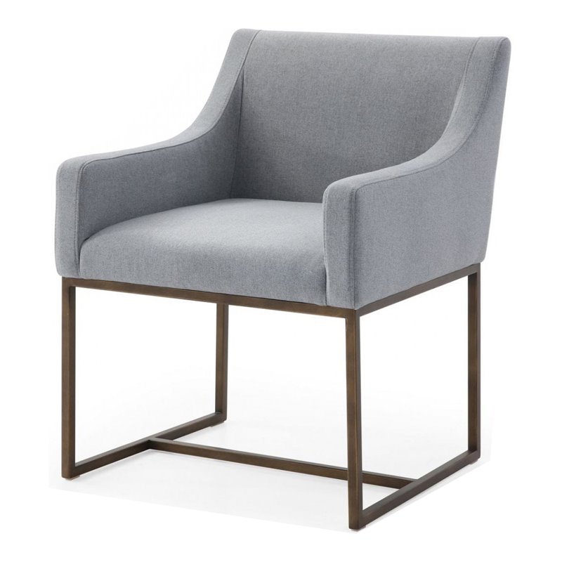 Pemberly Row Modern Fabric Dining Chair with Brass Legs in Gray