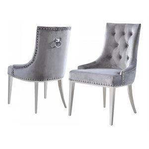Pemberly Row Velvet Dining Chairs with Stainless Steel Legs in Gray (Set of 2)