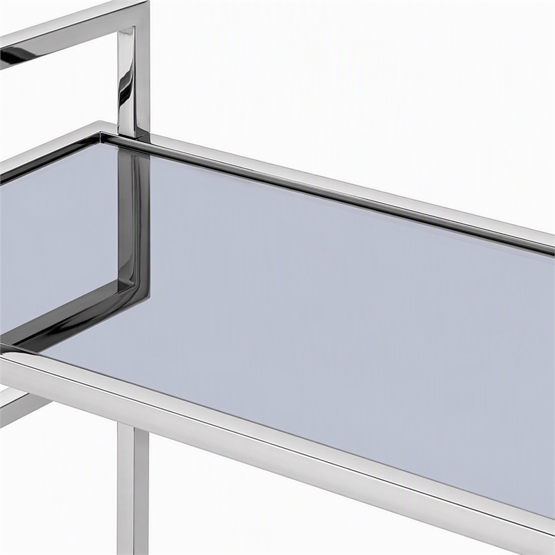 Pemberly Row Stainless Steel & Glass Bar Cart in Polished Silver