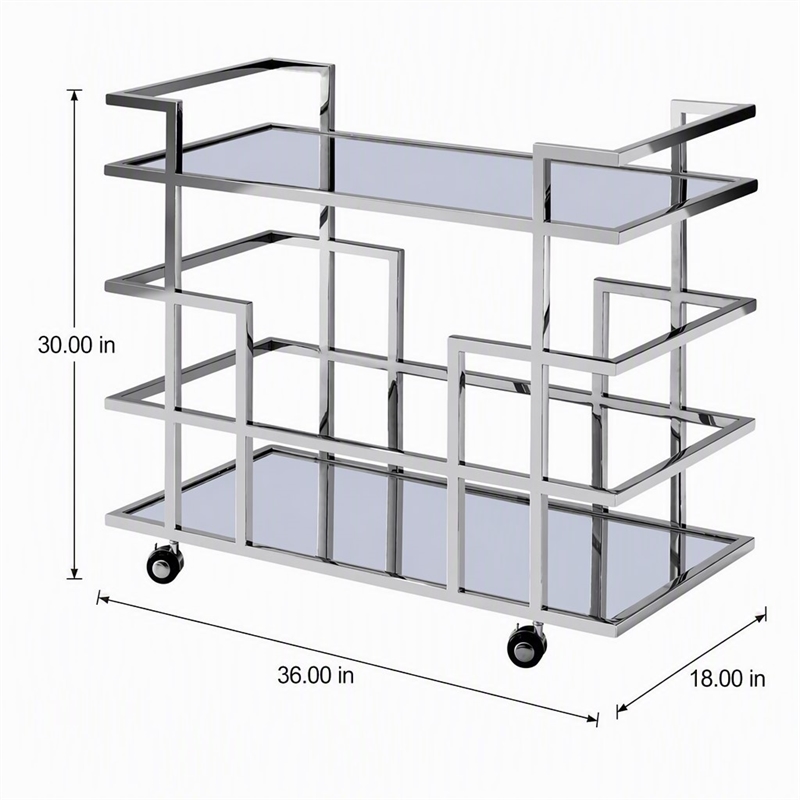 Pemberly Row Stainless Steel & Glass Bar Cart in Polished Silver