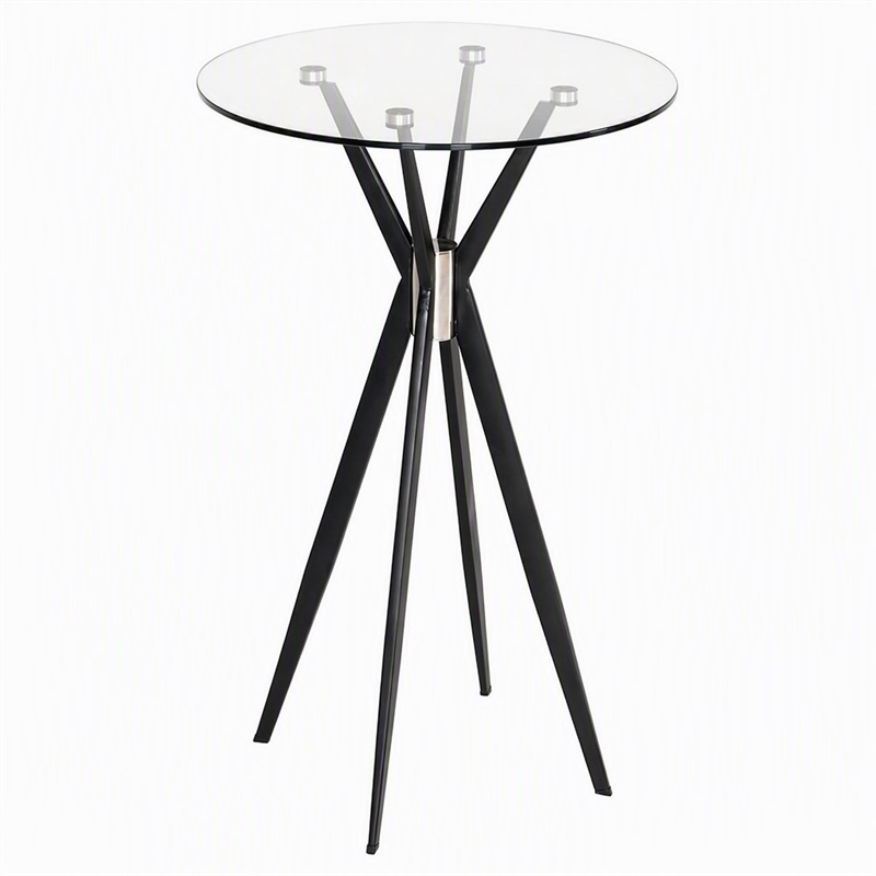 Pemberly Row Round Tempered Glass & Metal Bar Table in Black