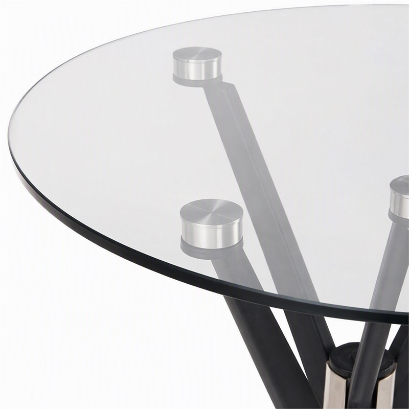 Pemberly Row Round Tempered Glass & Metal Bar Table in Black