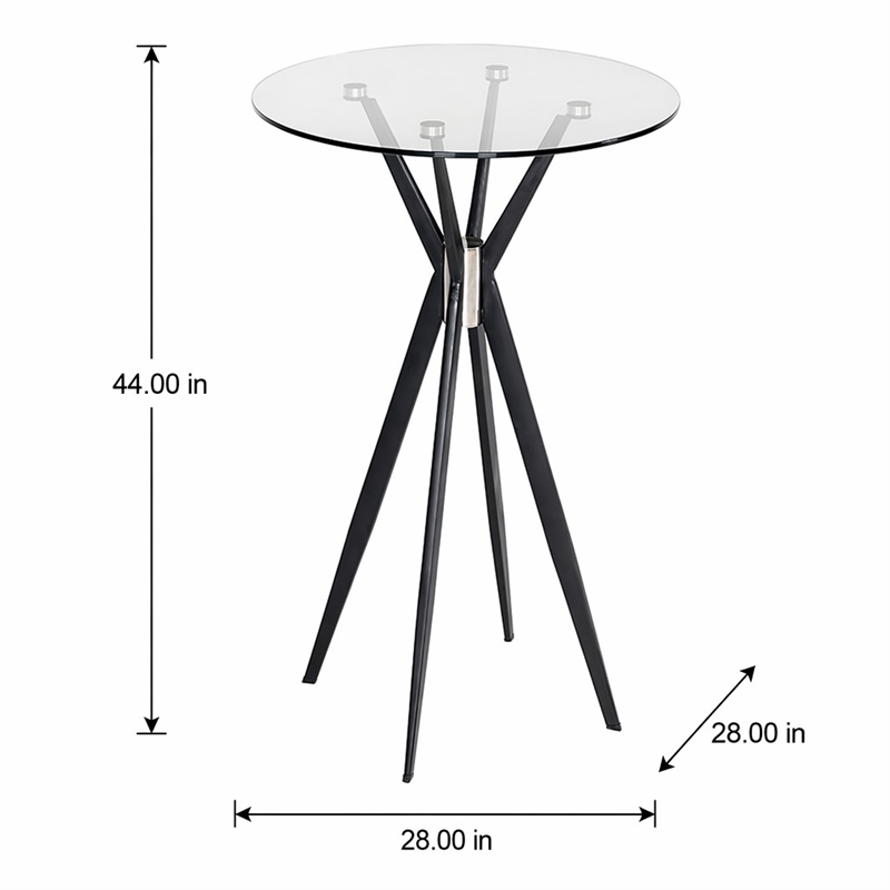 Pemberly Row Round Tempered Glass & Metal Bar Table in Black