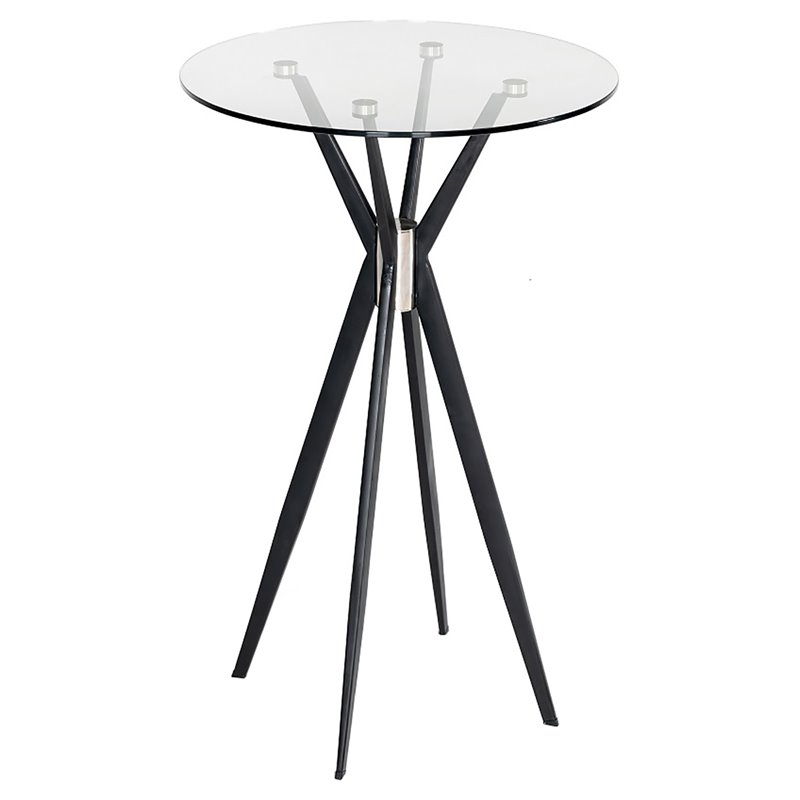 Pemberly Row Round Tempered Glass & Metal Bar Table in Black
