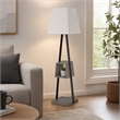 Pemberly Row Metal & Faux Concrete Floor Lamp with White Shade
