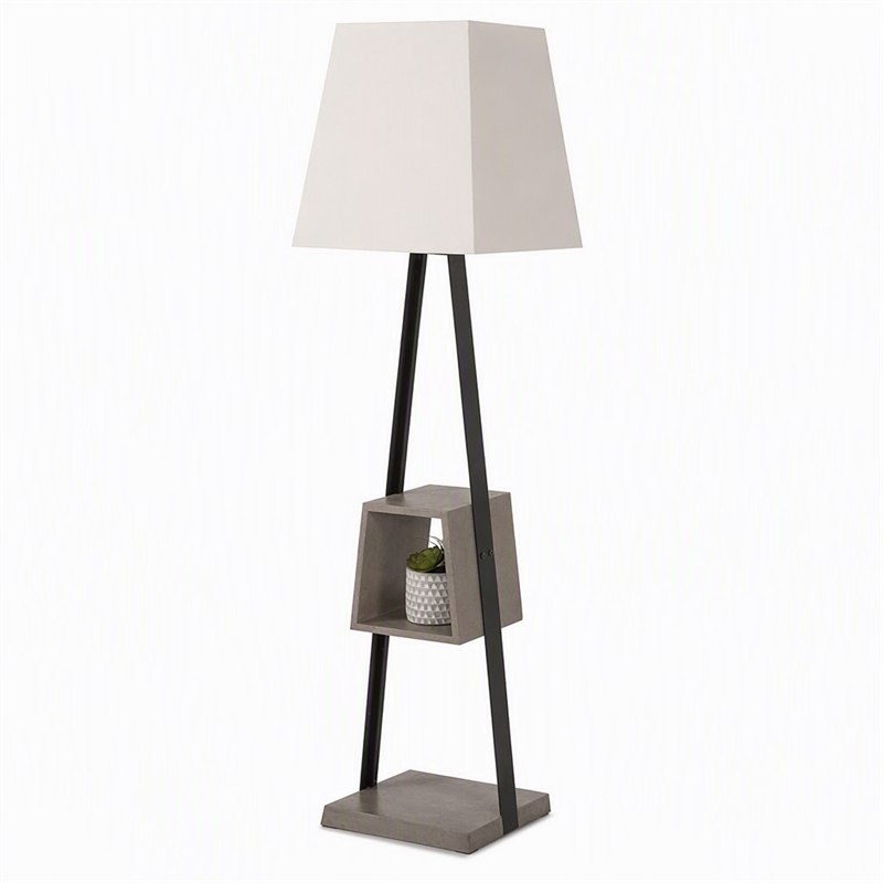 Pemberly Row Metal & Faux Concrete Floor Lamp with White Shade
