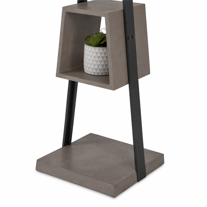 Pemberly Row Metal & Faux Concrete Floor Lamp with White Shade