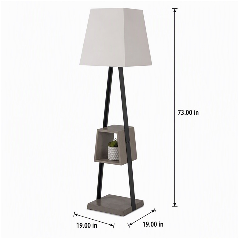 Pemberly Row Metal & Faux Concrete Floor Lamp with White Shade