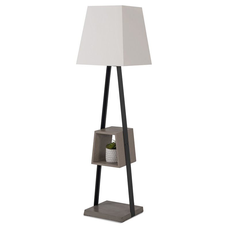 Pemberly Row Metal & Faux Concrete Floor Lamp with White Shade