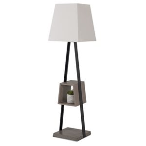 Pemberly Row Metal & Faux Concrete Floor Lamp with White Shade