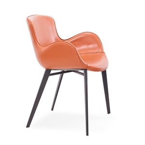 Pemberly Row Faux Leather & Metal Dining Chair in Cognac and Black