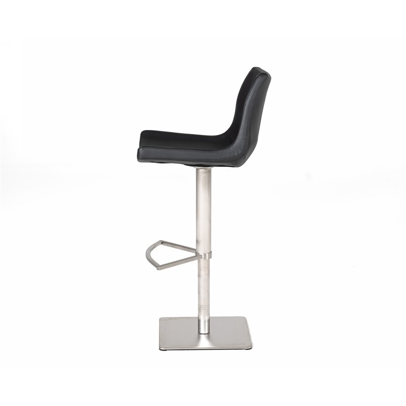 Pemberly Row Aaron Adjustable Bar Stool in Black Faux Leather