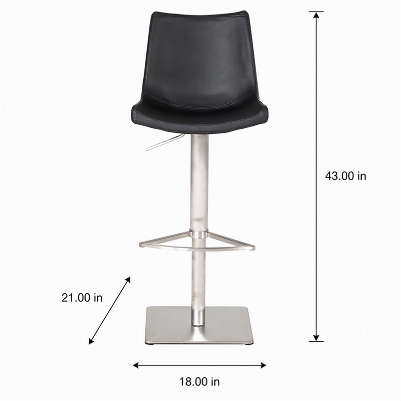 Pemberly Row Aaron Adjustable Bar Stool in Black Faux Leather