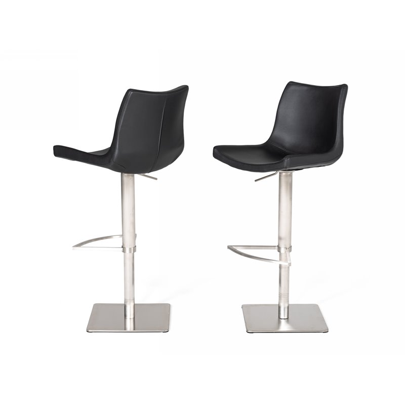 Pemberly Row Aaron Adjustable Bar Stool in Black Faux Leather