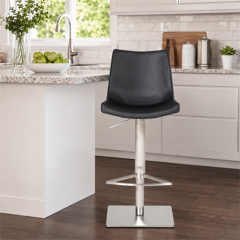 Pemberly Row Aaron Adjustable Bar Stool in Black Faux Leather
