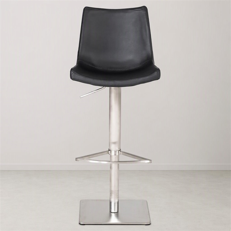 Pemberly Row Aaron Adjustable Bar Stool in Black Faux Leather