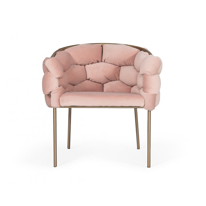 Pemberly Row Debra Velour Velvet Metal Dining Chair with Pink Finish