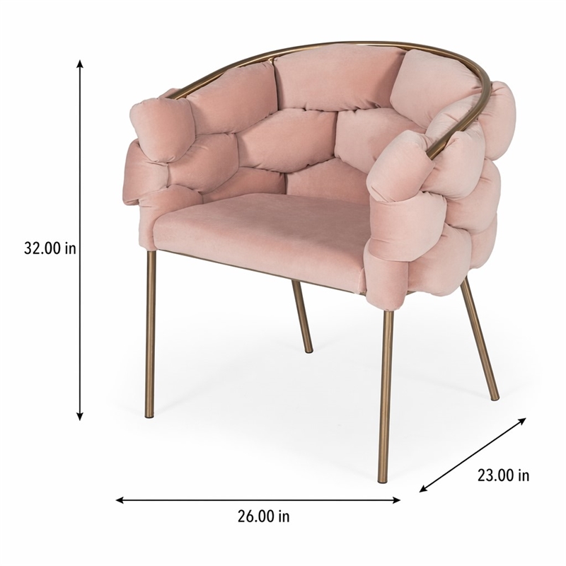 Pemberly Row Debra Velour Velvet Metal Dining Chair with Pink Finish