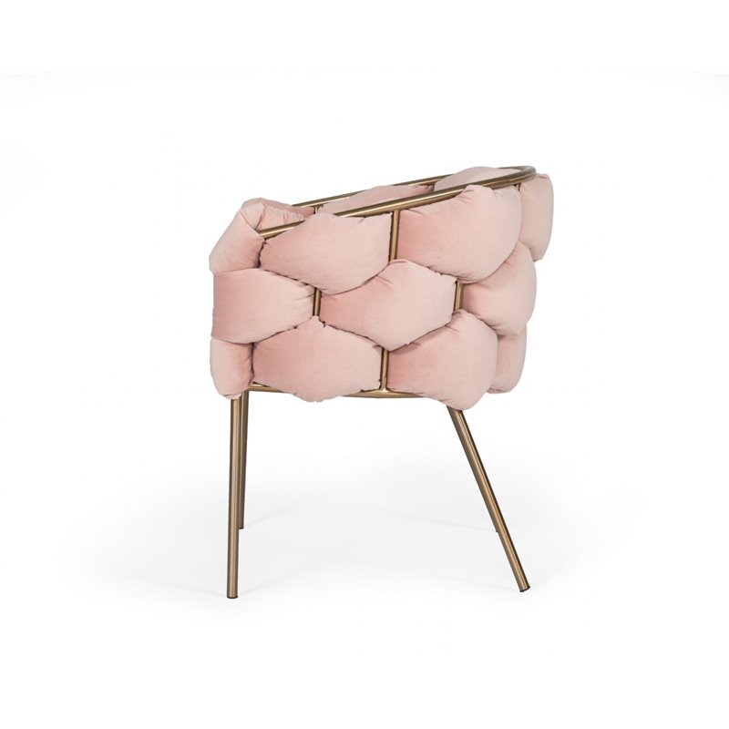 Pemberly Row Debra Velour Velvet Metal Dining Chair with Pink Finish