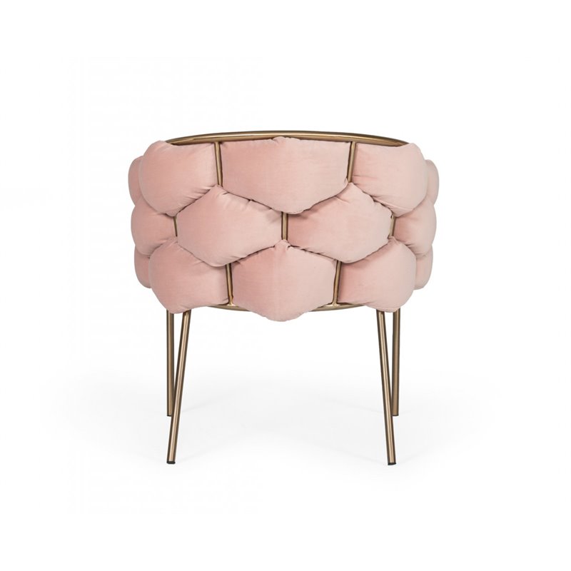 Pemberly Row Debra Velour Velvet Metal Dining Chair with Pink Finish
