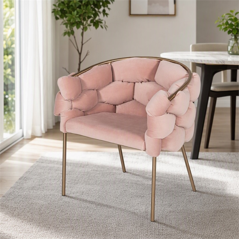 Pemberly Row Debra Velour Velvet Metal Dining Chair with Pink Finish