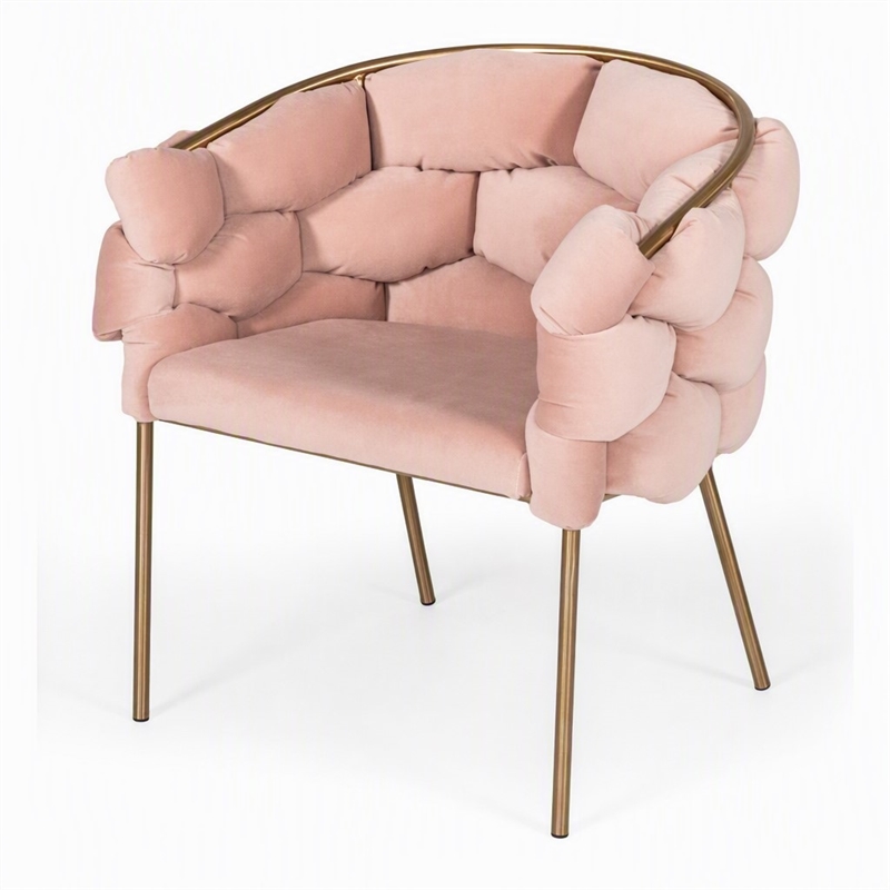 Pemberly Row Debra Velour Velvet Metal Dining Chair with Pink Finish