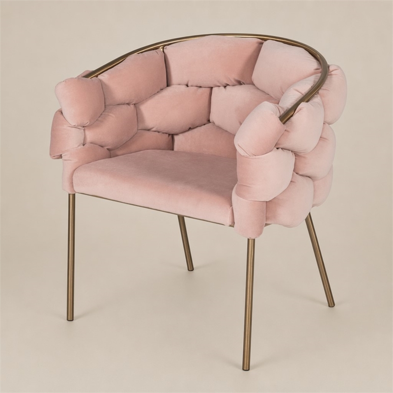 Pemberly Row Debra Velour Velvet Metal Dining Chair with Pink Finish