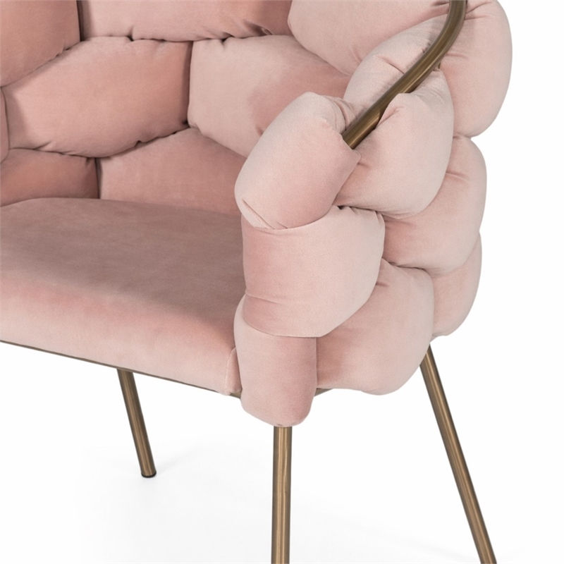 Pemberly Row Debra Velour Velvet Metal Dining Chair with Pink Finish