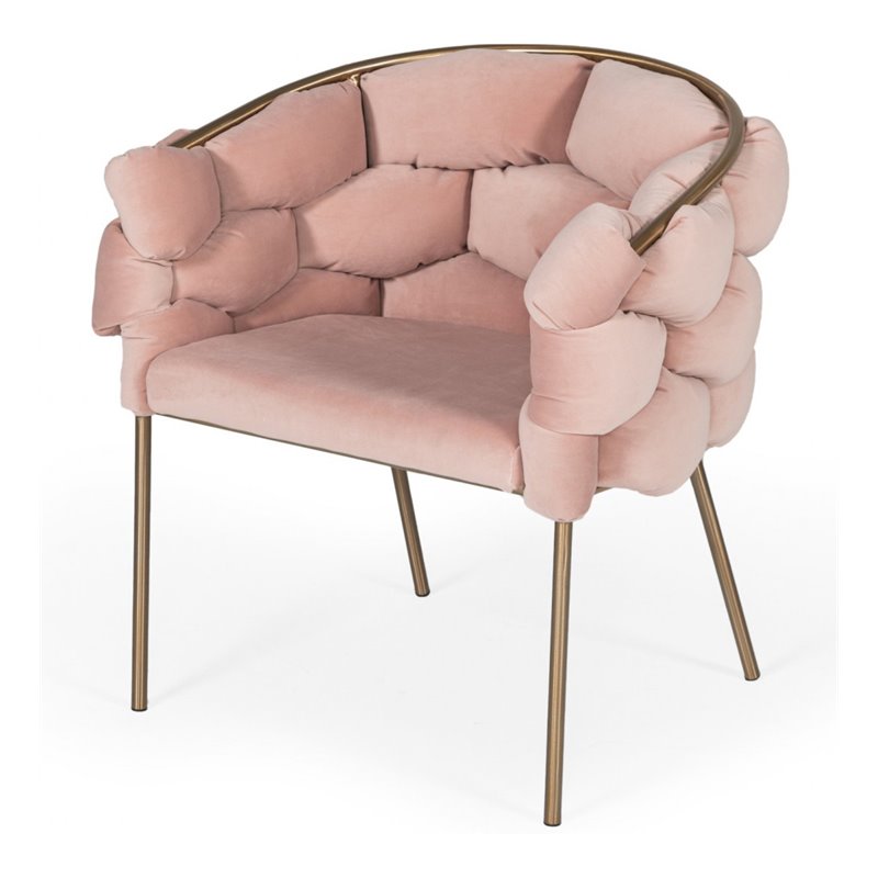 Pemberly Row Debra Velour Velvet Metal Dining Chair with Pink Finish